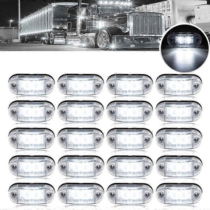 Set 4 Lampi LED Marker Ovale pentru Trailer, 12V-24V, alb, Dimensiuni 65x27x18mm