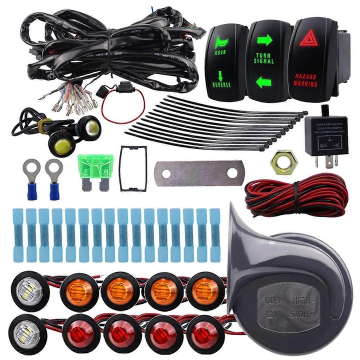 Kit semnalizare ATV UTV cu horn 60B, comutator pe coloana, LED, compatibilitate larga