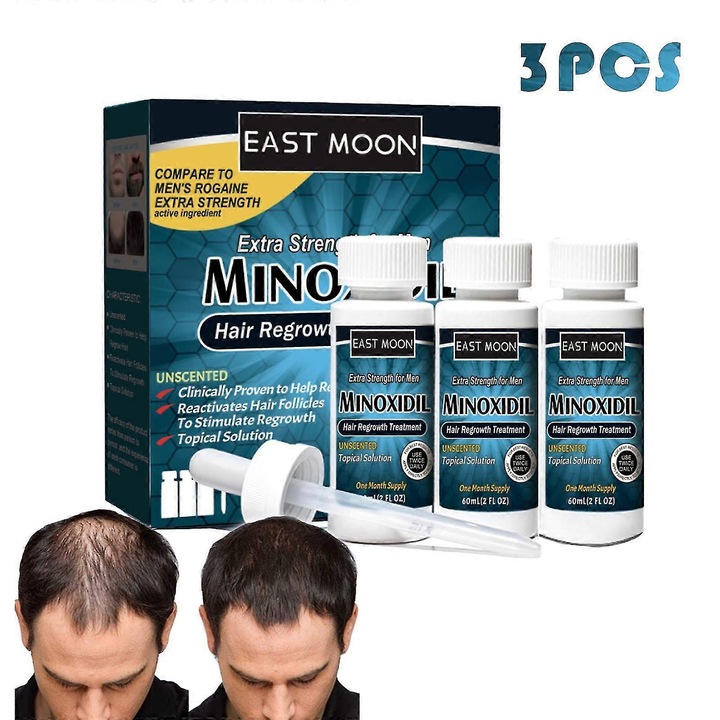 Lichid pentru Cresterea Parului si Barba, 3x60ml, cu Ingrediente Naturale, 9.3x3.3x3.3cm