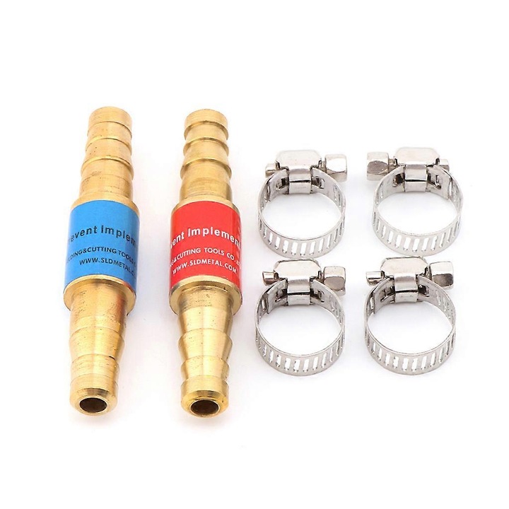 2 darabos lánggátló készlet cseppfolyós gázhoz, 8mm/10mm, réz, piros/kék