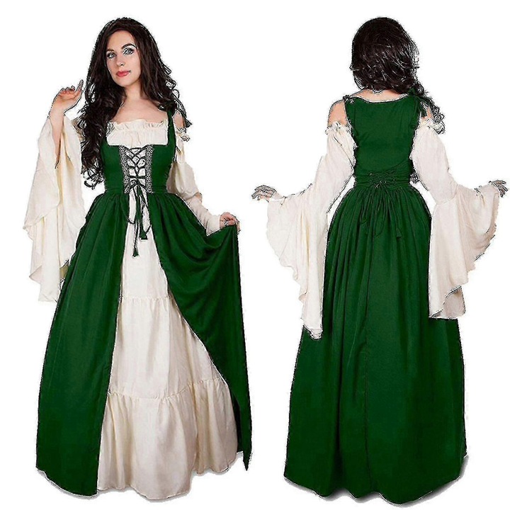 Rochie vintage medievala pentru femei, verde, L
