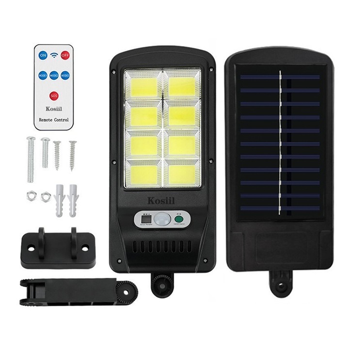 Lampa solara de perete cu senzor de miscare, Kosiil®, 160 LED COB, 4 moduri, Remote Control, Black