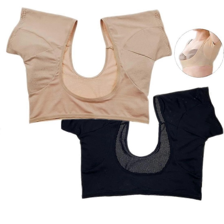 Vesta transpiratie, 2 buc, protectie respirabila, maneca scurta, poliester, negru, bej, XL