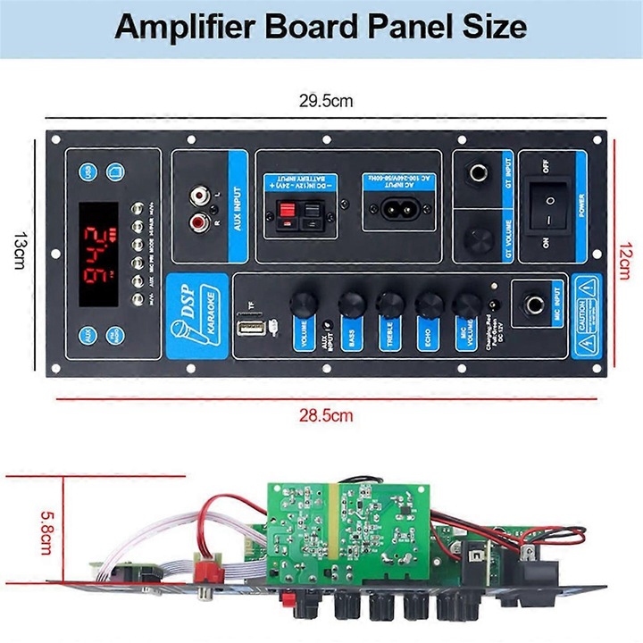 Amplificator audio D, model TB01, 60W, dual channel, negru
