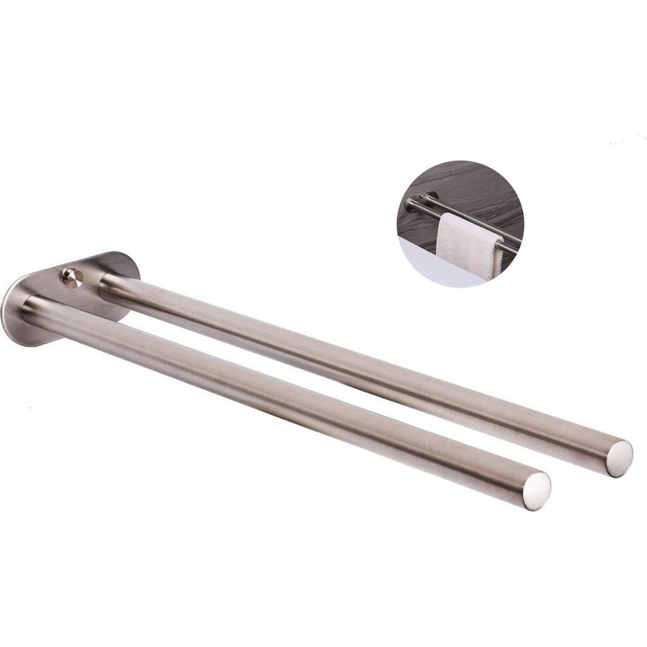Suport prosoape din otel inoxidabil, 40cm, design minimalist, montare pe perete, set 1x suport + suruburi