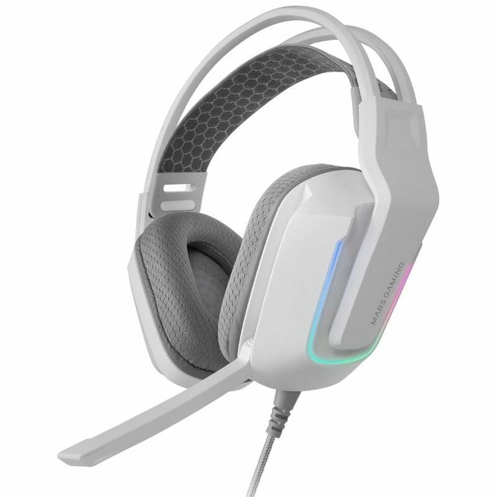 Casti gaming cu microfon Mars Gaming MH-Strike, alb, control volum, cablu 1.9m