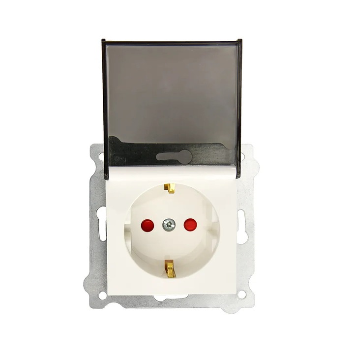 Priza simpla incastrata Exen 16A, 250V SCHUKO, alb 7.5x7.5cm