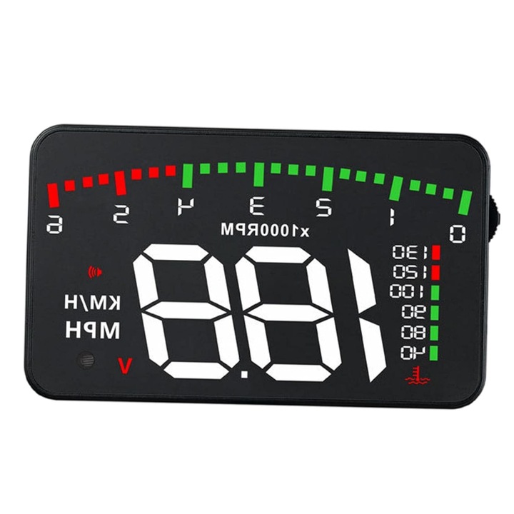 Ecran HUD Head Up Display pentru parbriz, OBD, 3 inch Display LED, Afisare Multiple Informatii, Alarma automata, Usor de instalat, Viteza / viteza / temperatura apei / tensiune, YQLAFT, Negru