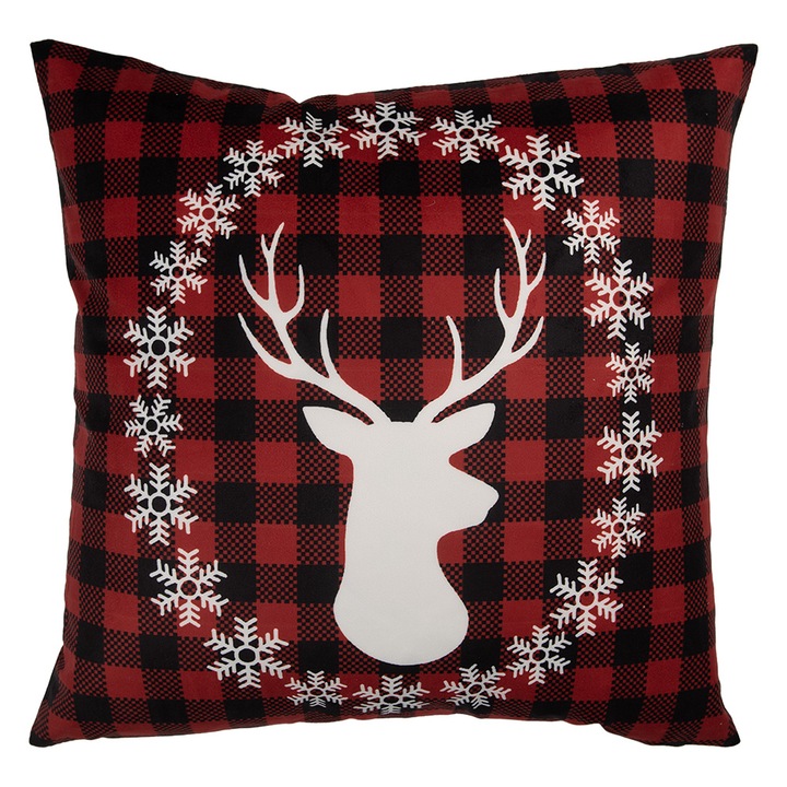 Textil párnahuzat fehér fekete piros karácsonyi rénszarvas 45x45 cm