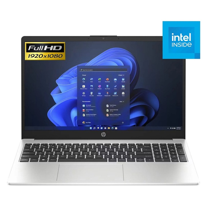 HP 250 G10 laptop Intel Core i3-1315U processzorral (akár 4,5 GHz-ig), 15,6", Full HD, IPS, 8 GB DDR4 RAM, 512 GB SSD, Intel® UHD Graphics 64 bites grafikus kártyával, Free DOS-szal, metál ezüst színben