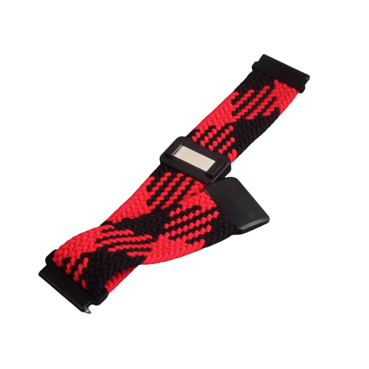 Curea ceas impletita magnetica compatibil Garmin FENIX 5 / 6 / 6 Pro / 7 / 7 Pro, KATITFENXK®, 22mm, Negru, Rosu