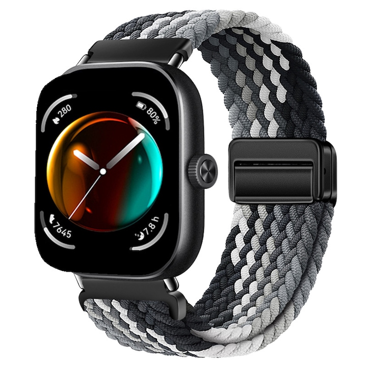 Магнитна плетена каишка за часовник, съвместима с Huawei Watch Fit 4/Fit4 Pro/Fit 3, KATITFENXK®, Лесна за инсталиране, Черно и бяло
