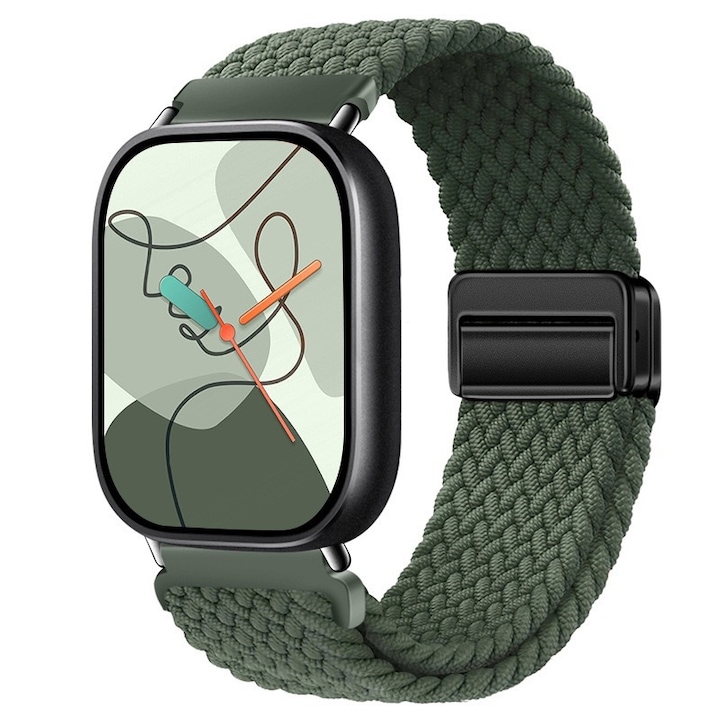 Mágneses fonott óraszíj, kompatibilis a Xiaomi Redmi Watch 4/5, Xiaomi Mi Band 8 Pro/9 Pro okosórákkal, KATITFENXK®, Könnyen felszerelhető, Zöld