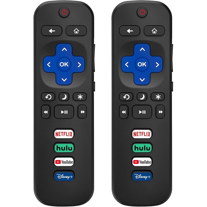 Комплект от 2 универсални дистанционни управления за телевизори Roku, с бързи бутони за Disney, Netflix, YouTube