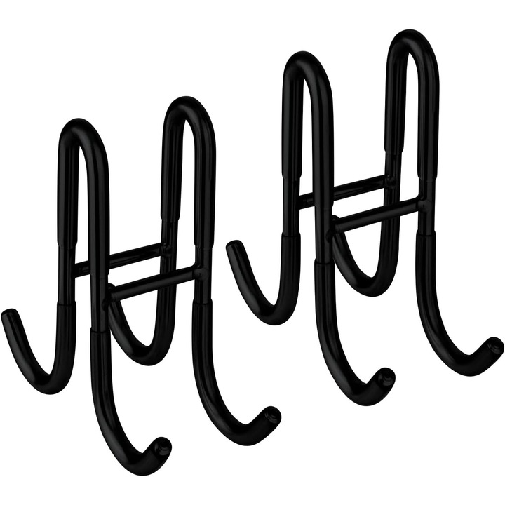 Set 2 suporturi pentru prosoape, din inox, cu utilizare pe ambele parti, pentru usa de dus, 11,5x11x4,8 cm, negru