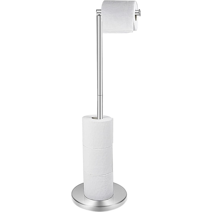 WC-papír tartó, rozsdamentes acél, függőleges kialakítás, nehéz talp, 56,5 cm, 17 cm átmérő
