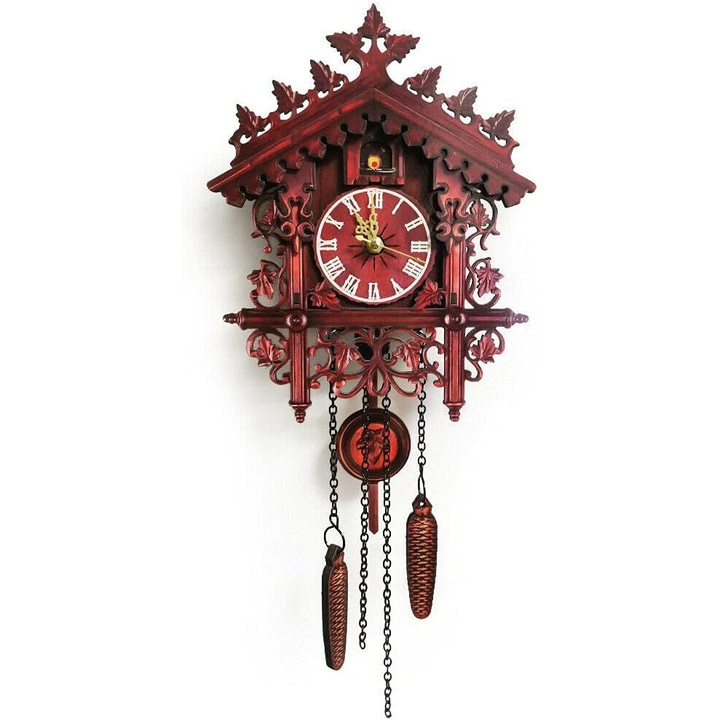 Ceas decorativ cu pendul din lemn, design retro, negru, 55x19x25cm