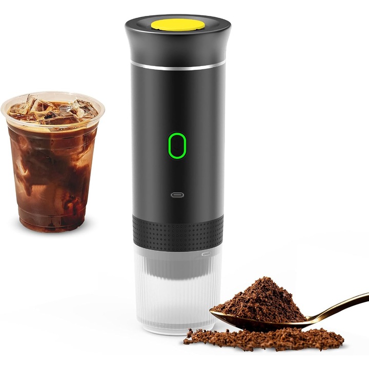 Espressor portabil 3 in 1, functioneaza cu capsule, cafea macinata, extractie rece si incalzire, 15 bar, 2500mAh