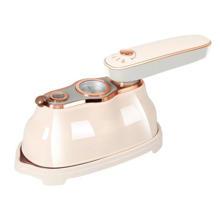Fier de calcat cu aburi portabil 1200W, design retro, rezervor 200ml, crem-auriu, compact