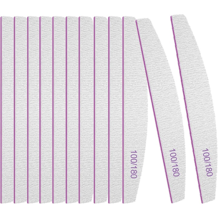 Set 12 pile cosmetice profesionale, double-sided, 100/180 grit, lavabile, pentru manichiura
