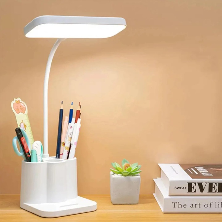 Veioza moderna cu protectie oculara, 3 tonuri, 3 viteze de intensitate, incarcare USB, birou