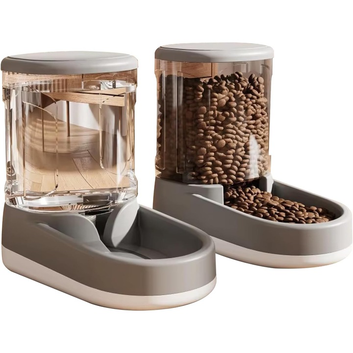 Dispenser automat pentru hrana si apa pentru pisici, 3,8L, design fara electricitate, usor de curatat