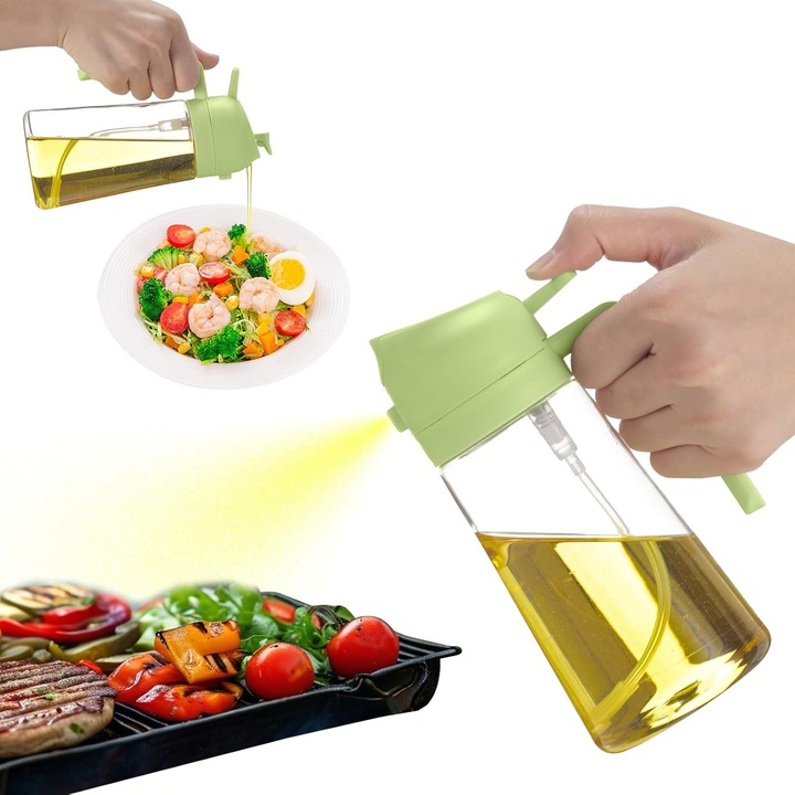 Dispenser de ulei 2-in-1, sticla, capacitate 470ml, design duza, verde