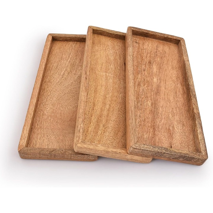 Boluri din lemn de mango, set de 3, 30x10.5x2cm, pentru fructe, gustari, aperitive