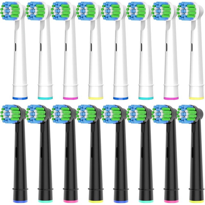 Set 16 capete de periuta de dinti, alb si negru, curatare profunda si precisa, compatibile cu periutele electrice Oral-B
