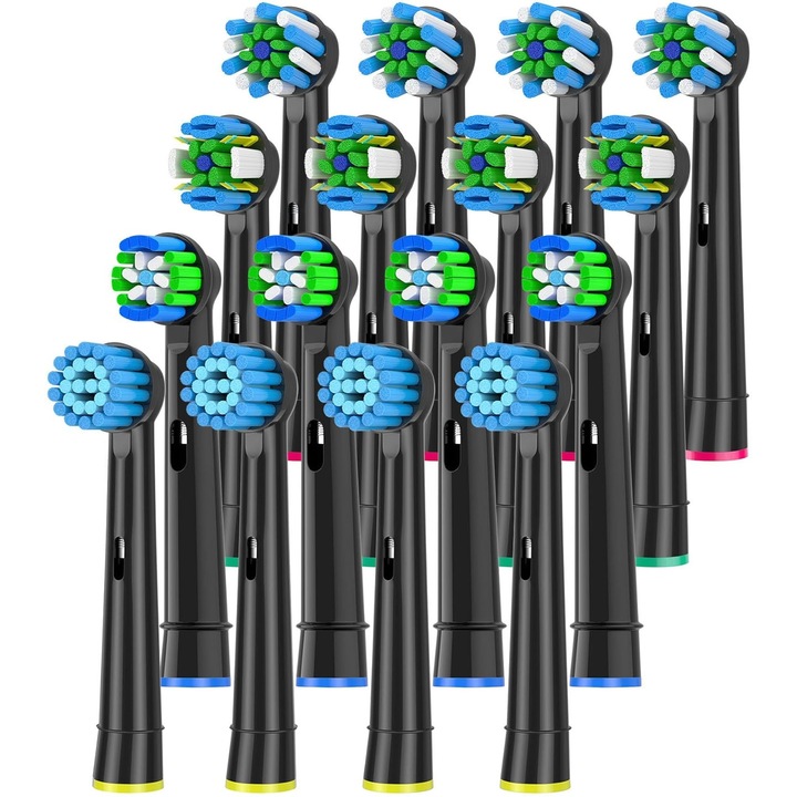 Set 16 capete de periuta de dinti compatibile cu periile electrice Oral-B, bristles DuPont, protectie bacteriana, curatare eficienta.