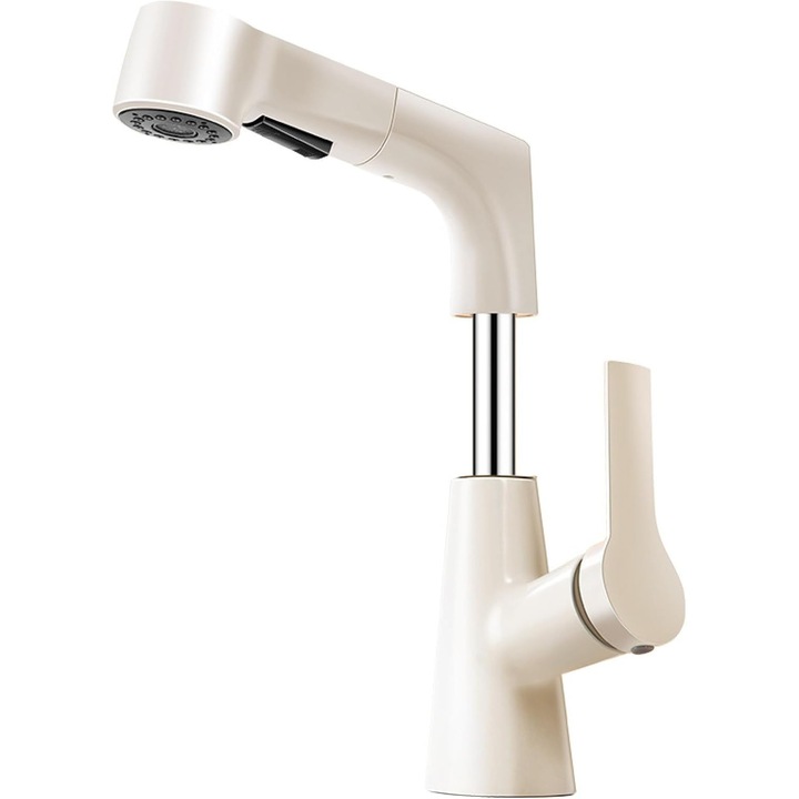 Krém színű, cinkötvözetből készült, korrózióálló szaniter csaptelep, mosogatóba, könnyen szerelhető