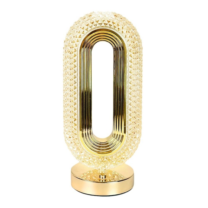 Lampa de masa, lampa tactila cu intensitate infinita reglabila cu 3 culori, lumina de noapte reincarcabila cu port USB, lampa ovala moderna din cristal pentru noptiera, birou, dormitor, living, decoratiuni interioare