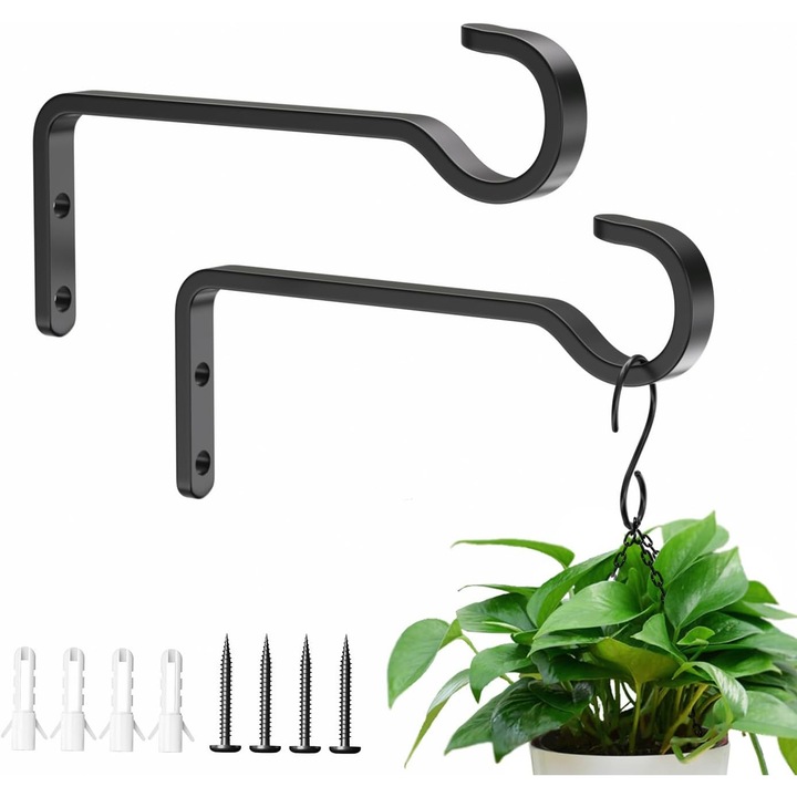 Set 2 suporturi pentru ghivece, Negru, Fier