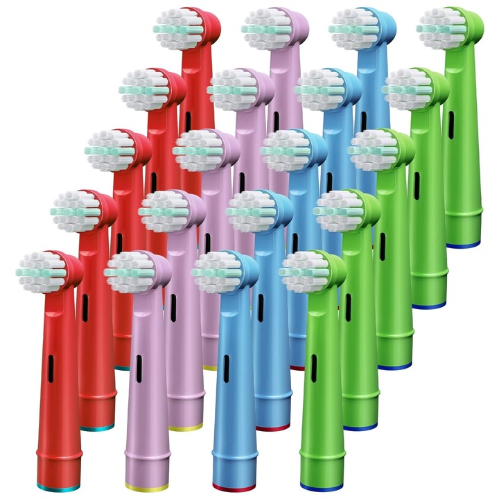 Set 20 capete de periuta de dinti electrice, compatibile cu Oral-B, culori variate, perii moi