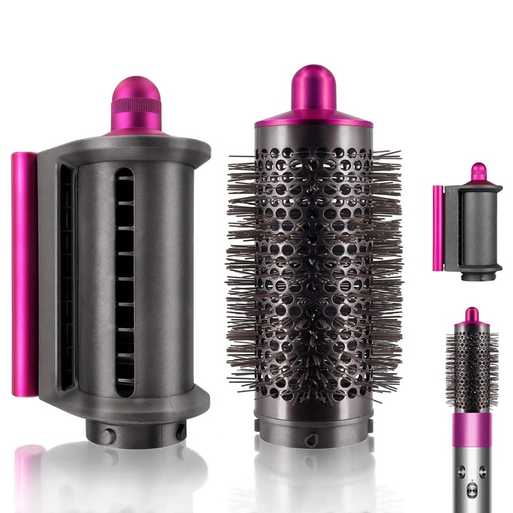 Set perie rotunda volumizanta cu duza pentru Dyson Airwrap Styler HS01/HS05, negru/roz
