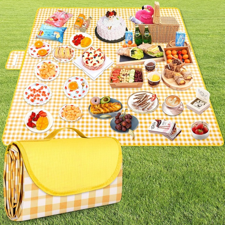 Saltea picnic 200x200cm, impermeabila, pliabila, pentru 6-8 persoane, ideala pentru plaja, camping, parcuri