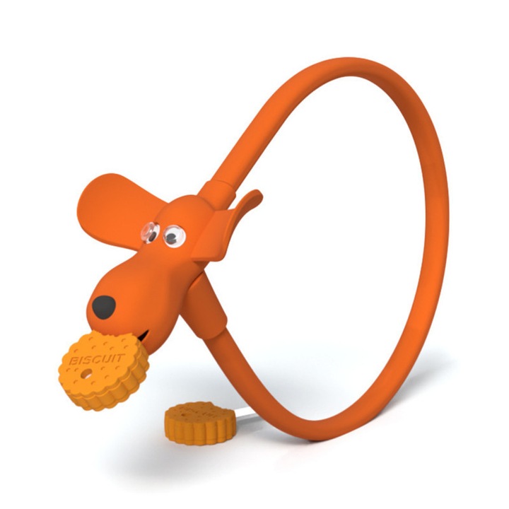 Kerékpár lopásgátló lakat, kutya design, 60cm, barna színű, 2 kulccsal