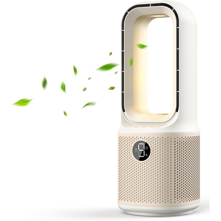 Kis, csendes, lapát nélküli asztali ventilátor, 33 cm, 9 sebességfokozat, éjszakai fény és időzítő