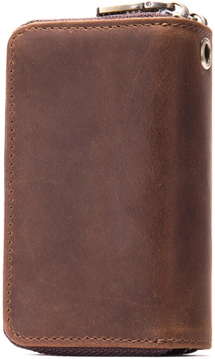 Portofel barbati din piele naturala, design compact, cu suport pentru chei, culoare maro, dimensiuni 10.5x3.6x6cm