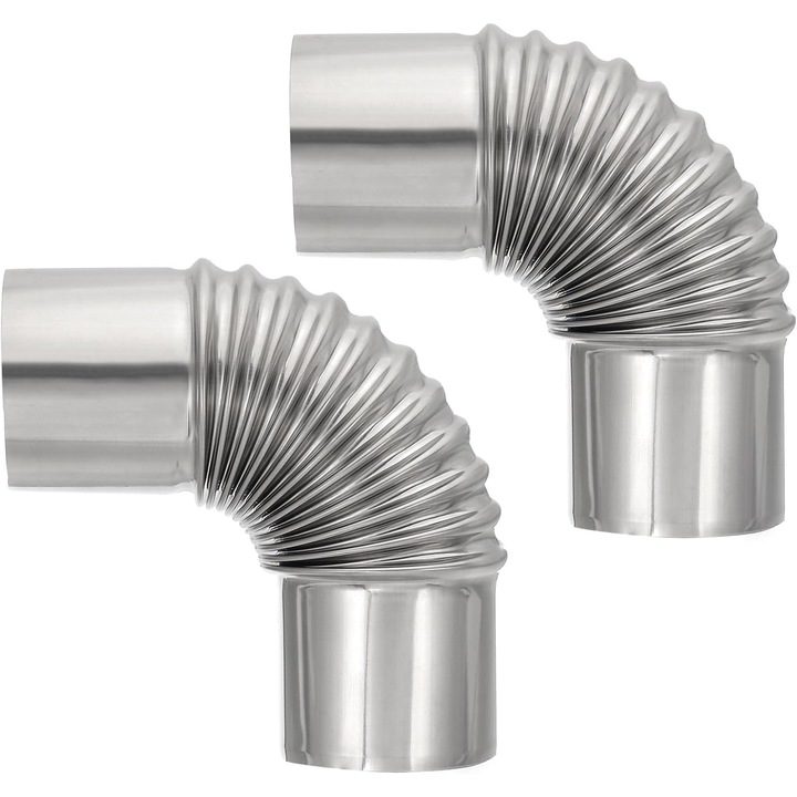 Set 2 tuburi de fum cu cot din inox, 6cm x 13cm