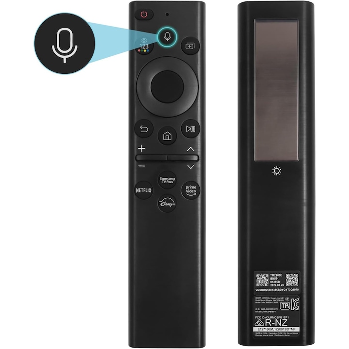 Слънчево захранвано интелигентно дистанционно управление BN59-01385A за телевизор Samsung, 4 клавиша за бързи команди, черно