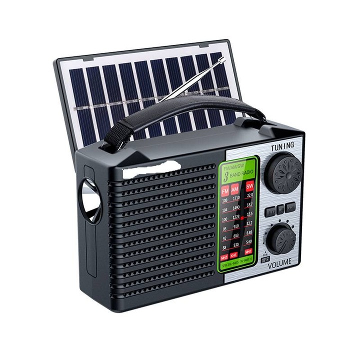 Преносимо радио с фенерче и BT високоговорител, за къмпинг и аварийни ситуации, многоцветно, компактно