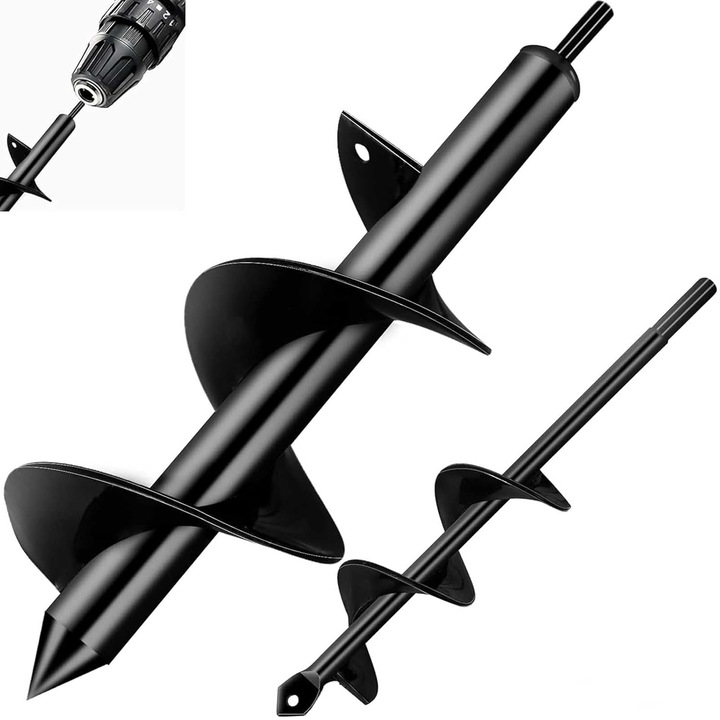 Set de burghie pentru gradina, Negru, 4x22cm, 8x30cm