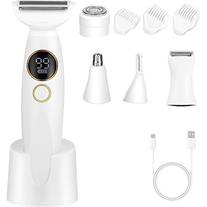 Дамска самобръсначка, 5-в-1 интимна самобръсначка за жени, обезкосмяване на лицето за жени, електрическа самобръсначка за жени с USB