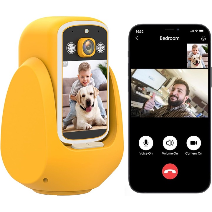 Camera de securitate interioara, apel video bidirectional cu control vocal, ecran HD de 2,8 inci, 1080P cu aplicatie telefonica, card SD de 32 GB