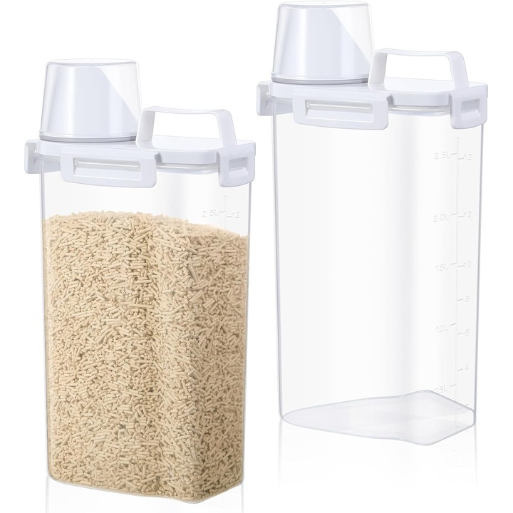Set de 2 cutii depozitare pentru litiera, 3L, cu capac etans si manere, 32.2x15x8cm