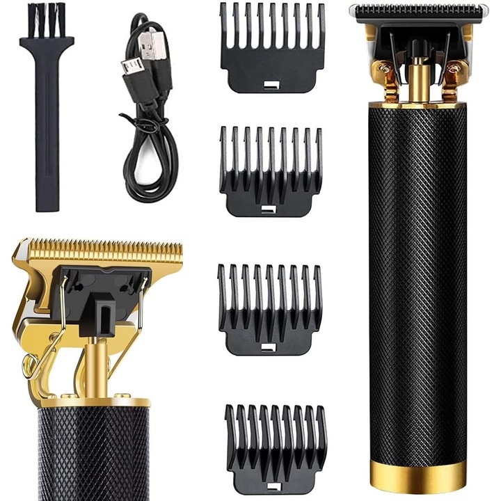 Férfi hajvágó, T-penge, 4 fésű, gyors USB töltés, fekete