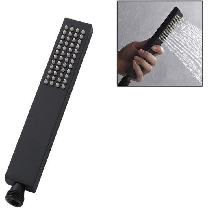 Cap de dus patrat, brass mat negru, design unic, dimensiune standard G1/2"