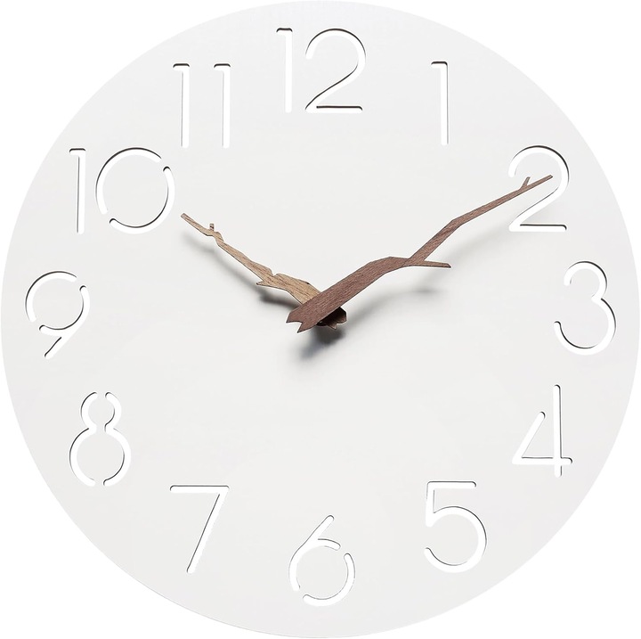 Ceas de perete 30cm, design natural din lemn, numere albe, silentios, decorativ pentru camera, birou, set de ceasuri decorative
