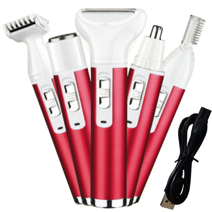 Epilator electric 5 in 1 pentru femei, trimmer nas, pentru fata, sprancene, picioare, axile, linie bikini, reincarcabil, portabil